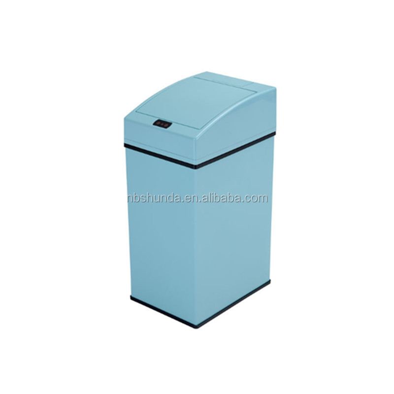 Smart trash can with lid open