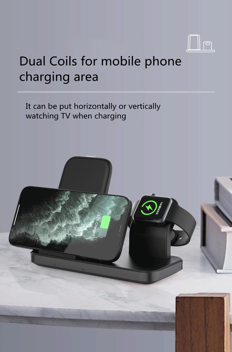 Wireless charging stand showing phone in horizontal orientation