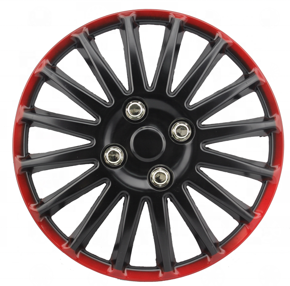 Bi-color black and red plastic hubcap