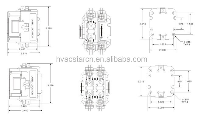 Dimensional drawing of the 3-phase electronic AC contactor.