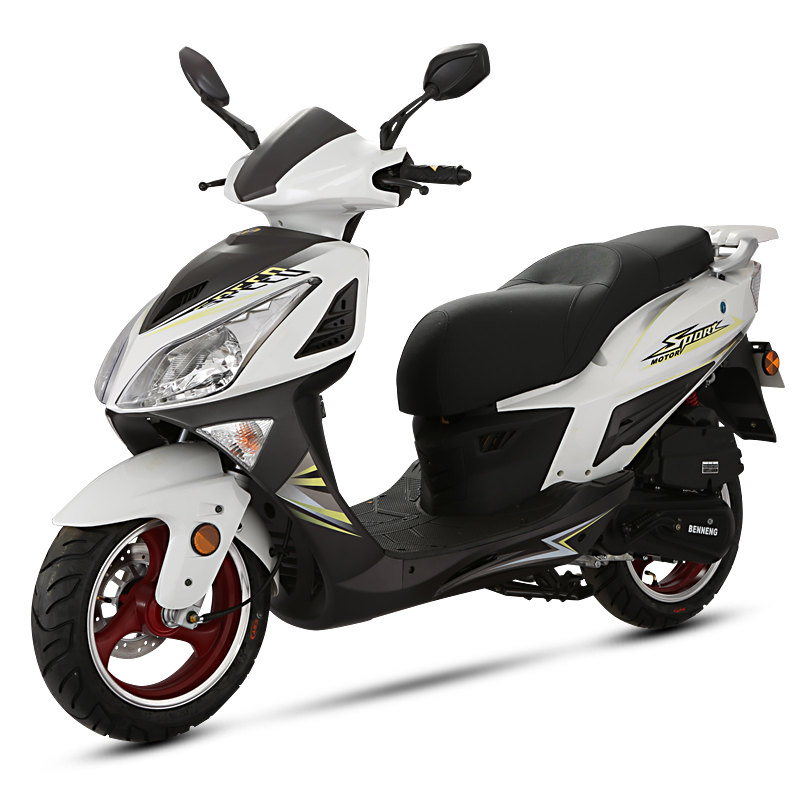 Front left 45 degree view of white scooter