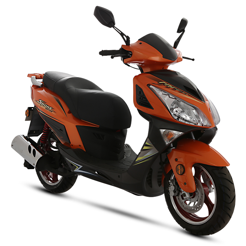 Side profile of orange scooter