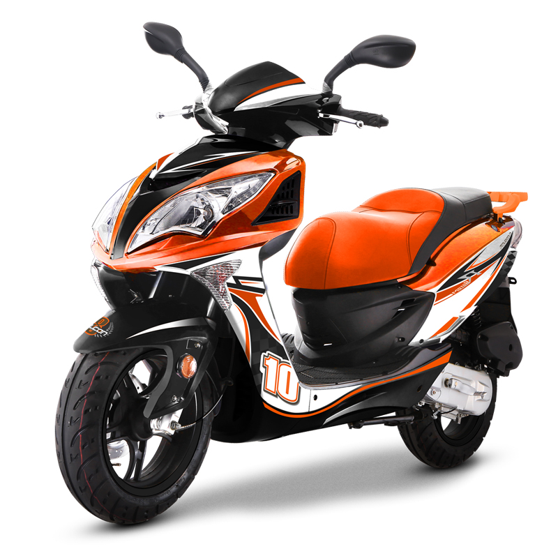 Side profile of the sporty scooter showing aerodynamic design