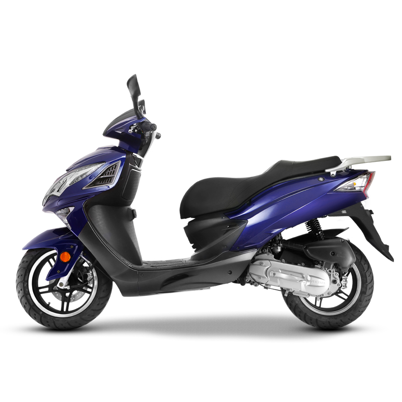 Blue sporty scooter from the side