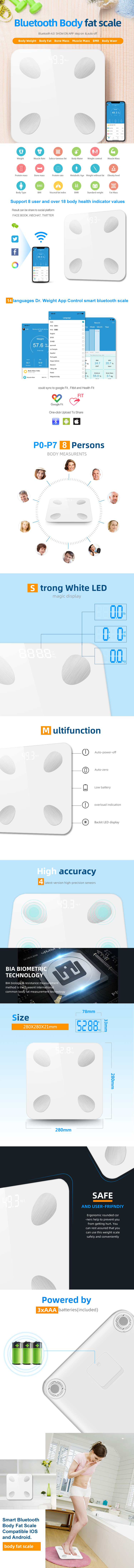 Smart body fat scale features and app interface overview