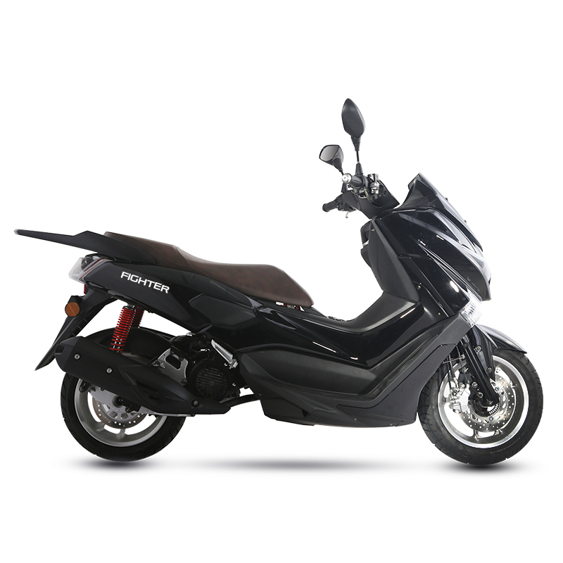 Side profile of the black sporty scooter