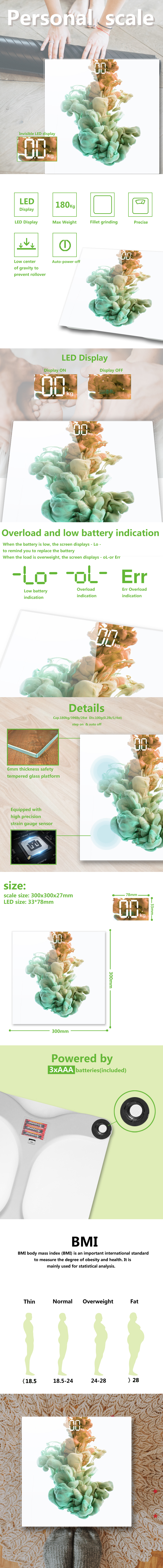 Detailed diagram of the digital body scale showing dimensions and features