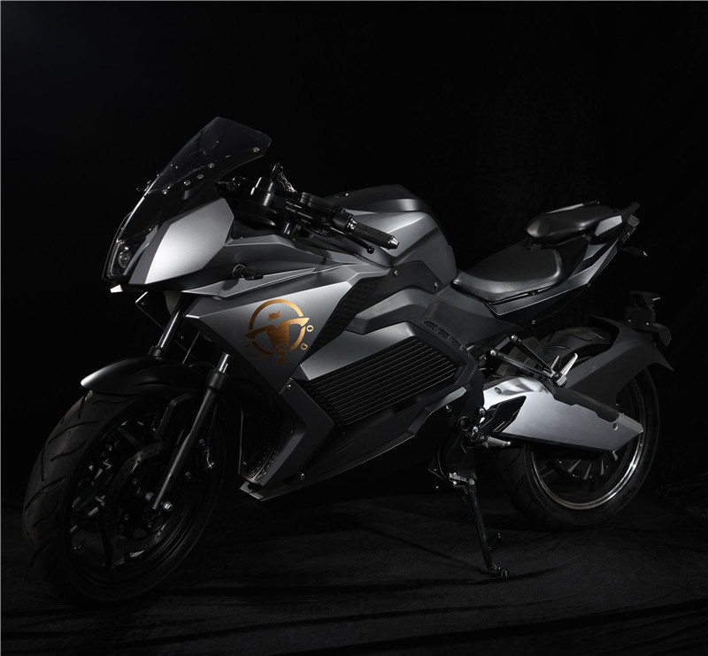 Side profile view of the high-performance electric motorcycle