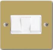 Double Light Switch with Satin Brass Flat Plate