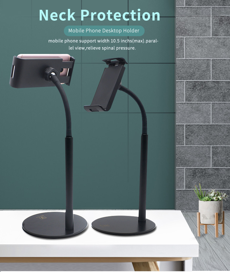 Mobile phone desktop holder showing neck protection features
