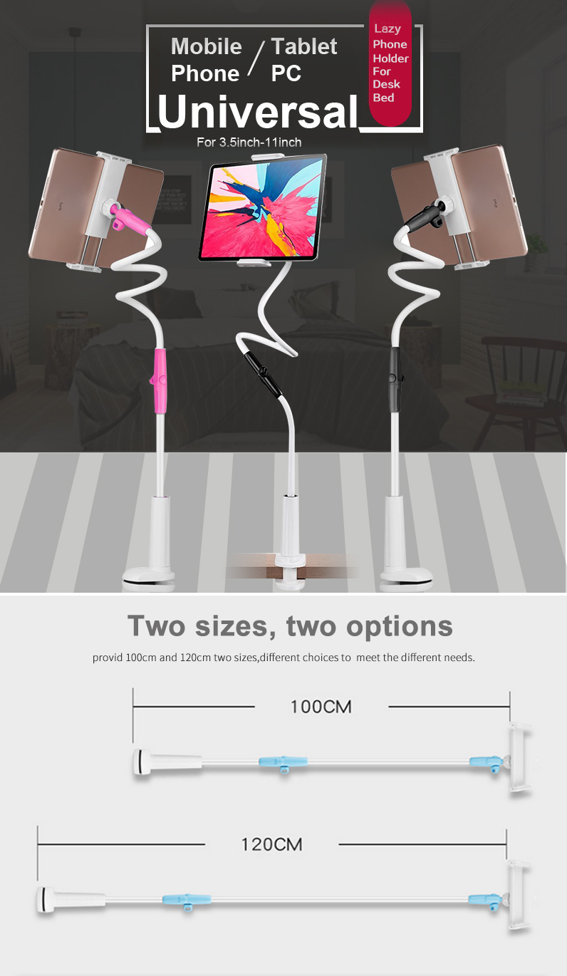 Universal mobile phone and tablet holder showing size options