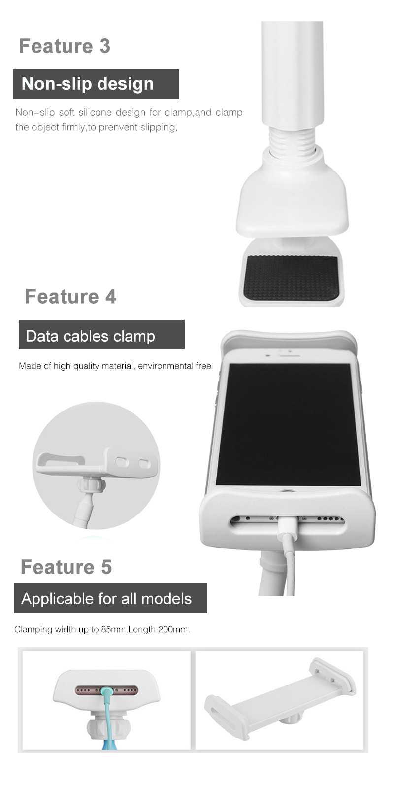 Close up of the cable management clamp and non-slip design