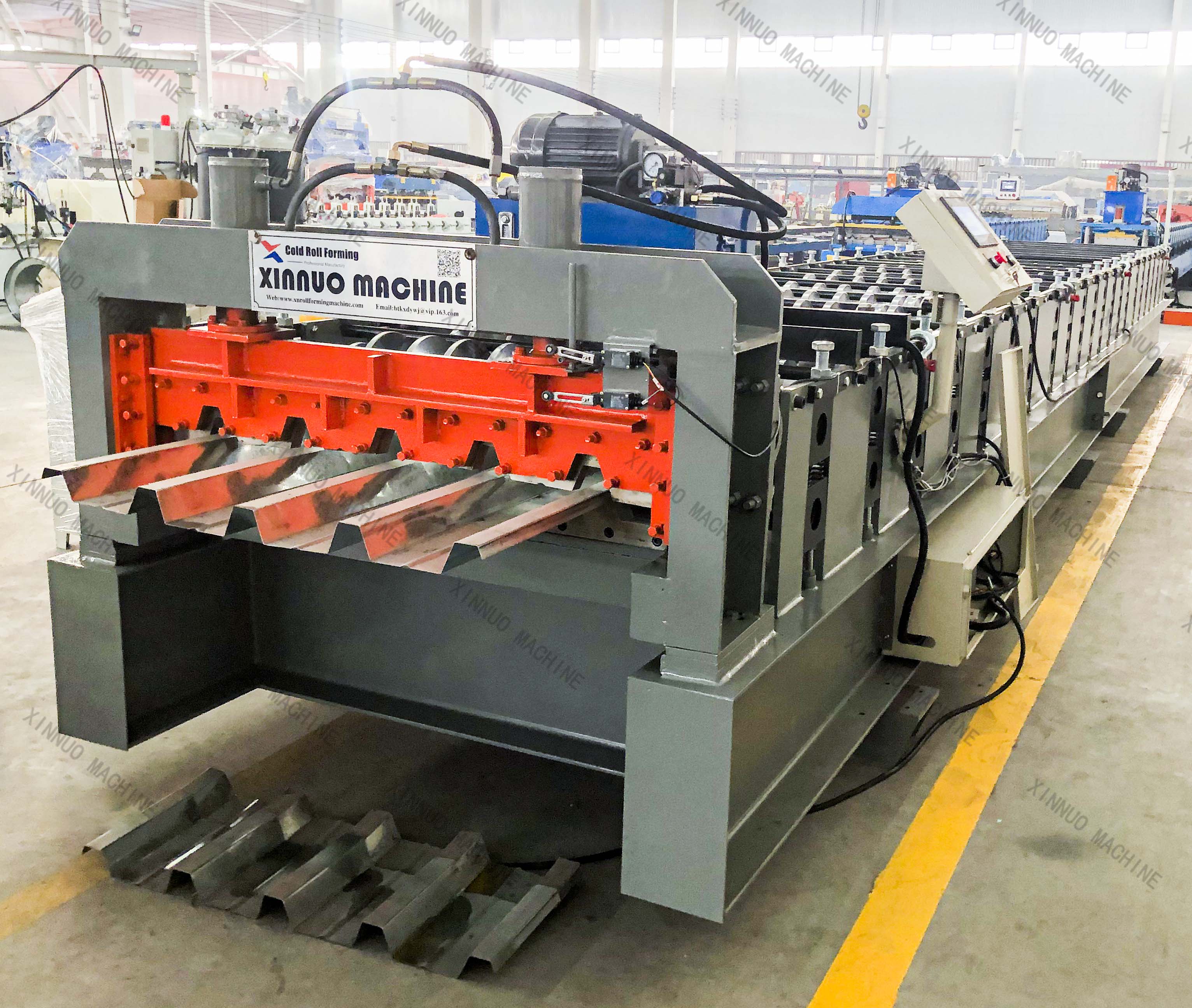 Close up of the industrial roll forming machine rollers