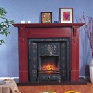 Elegant Electric Fireplace with Red Wooden Mantel