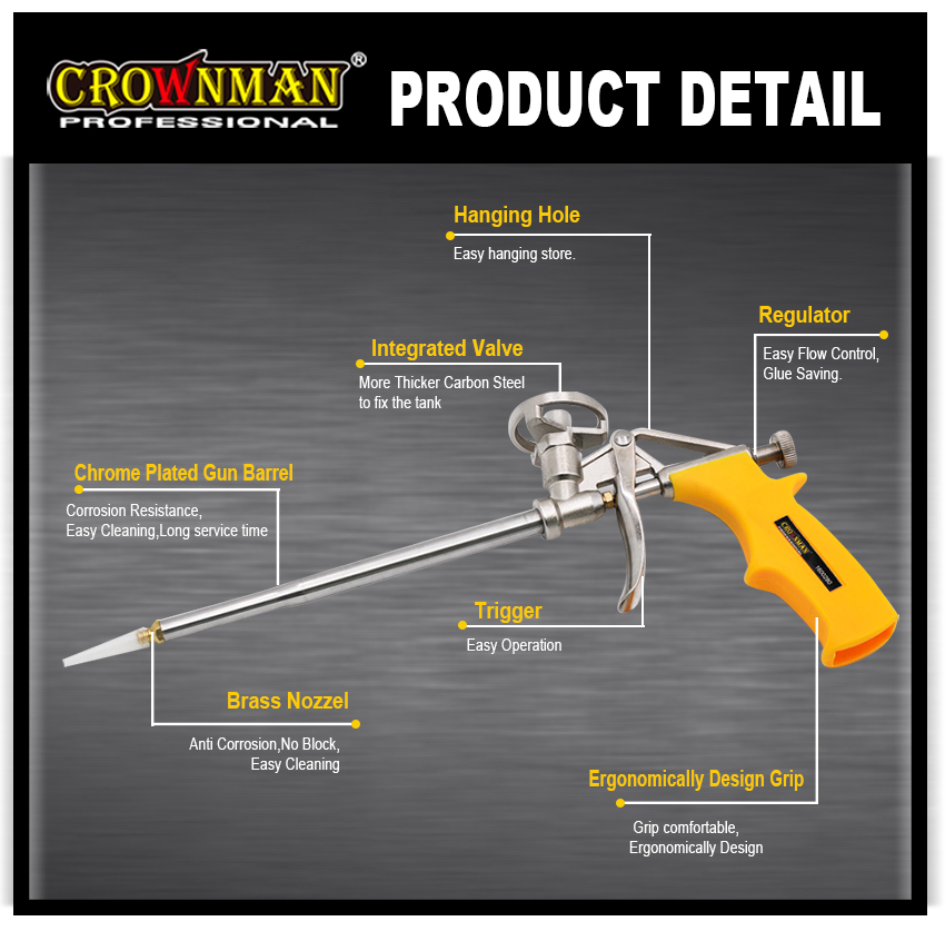 Detailed view of the foam gun components including nozzle and regulator