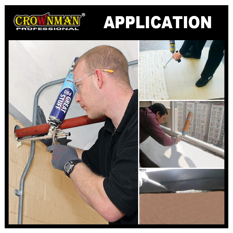 Foam gun in use for construction sealing