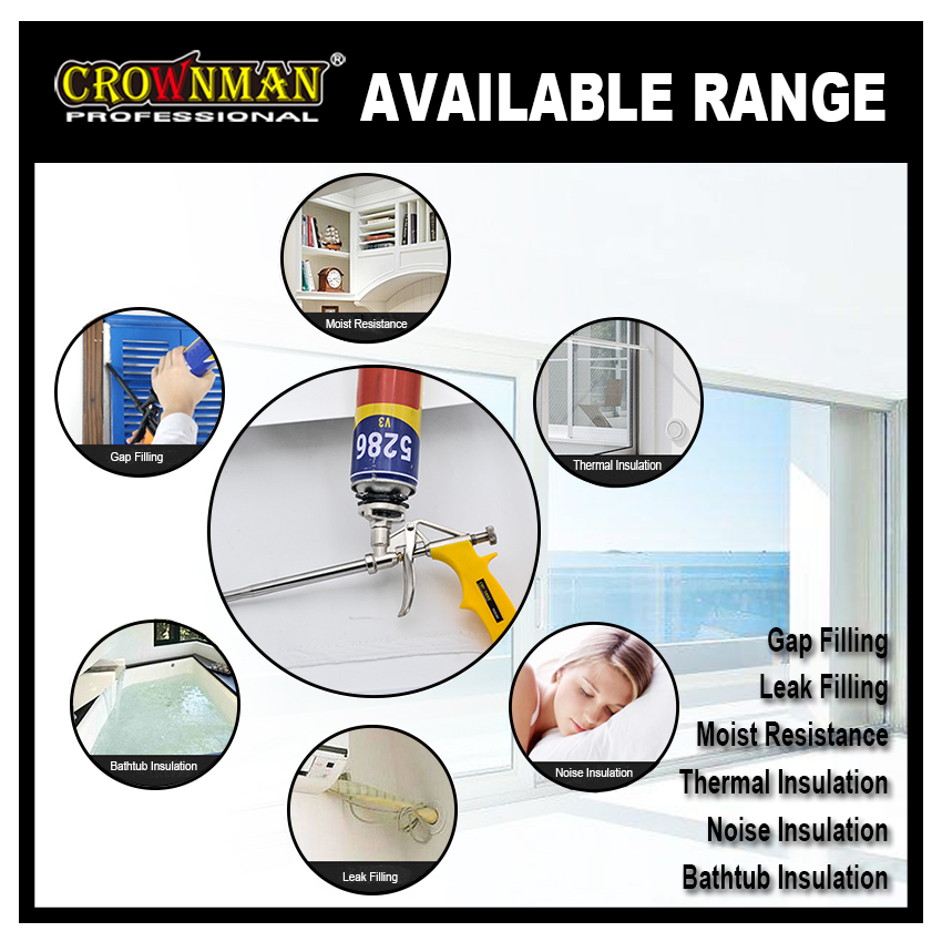 Diagram showing various applications for the foam gun