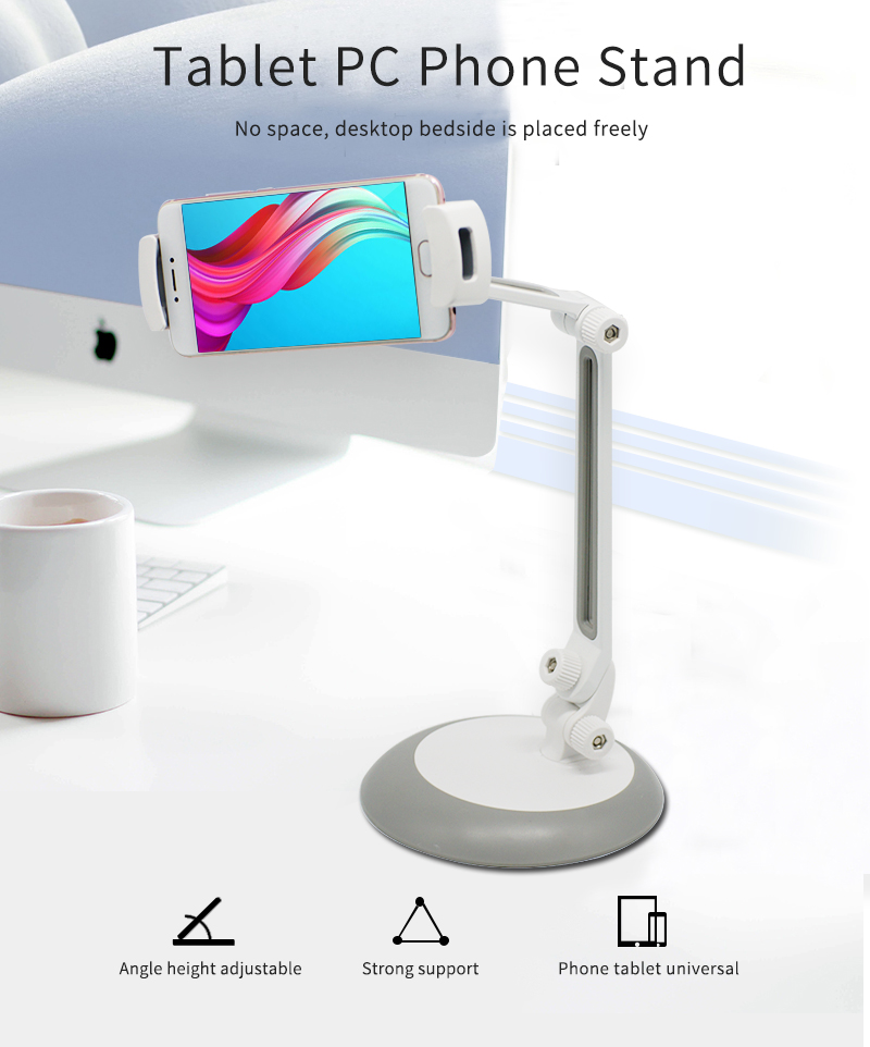Adjustable phone and tablet stand showing height and angle flexibility