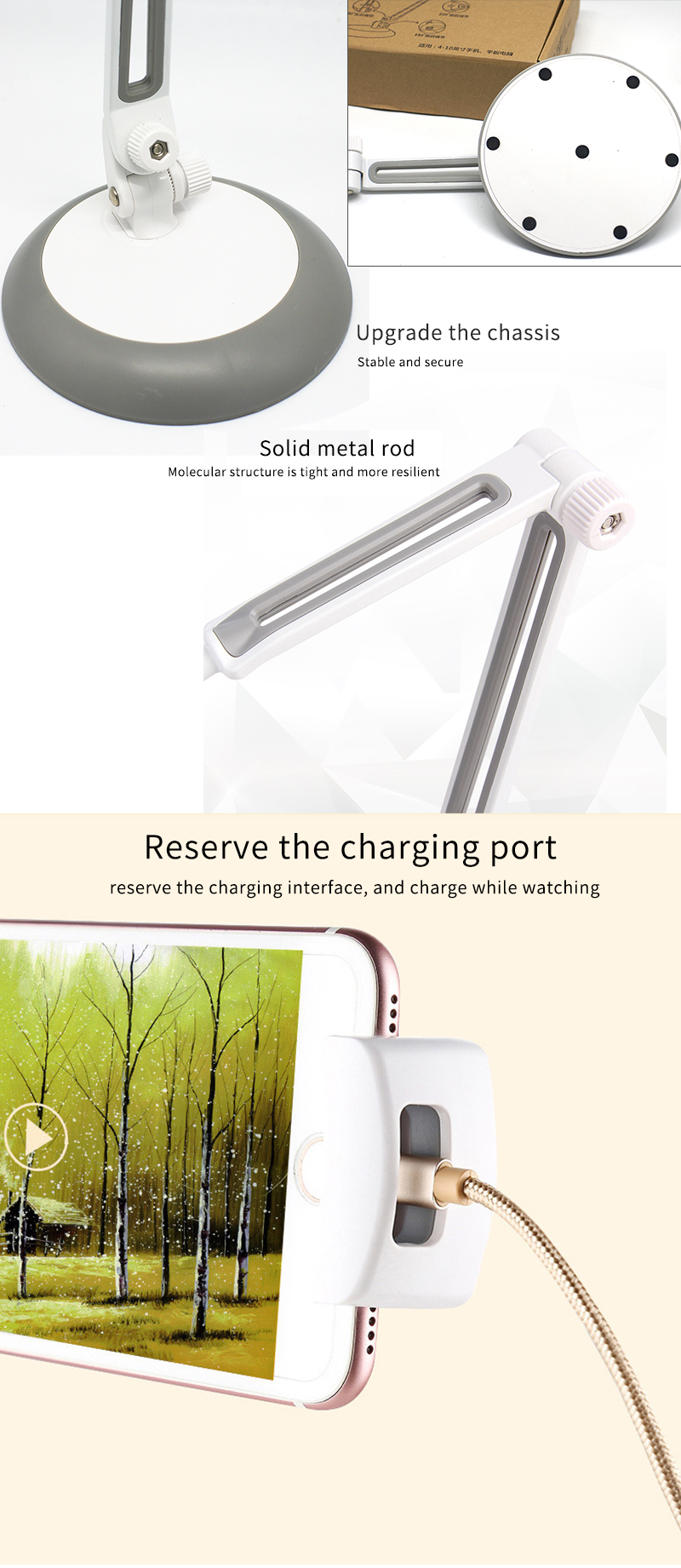 Stand showing the reserved charging port feature
