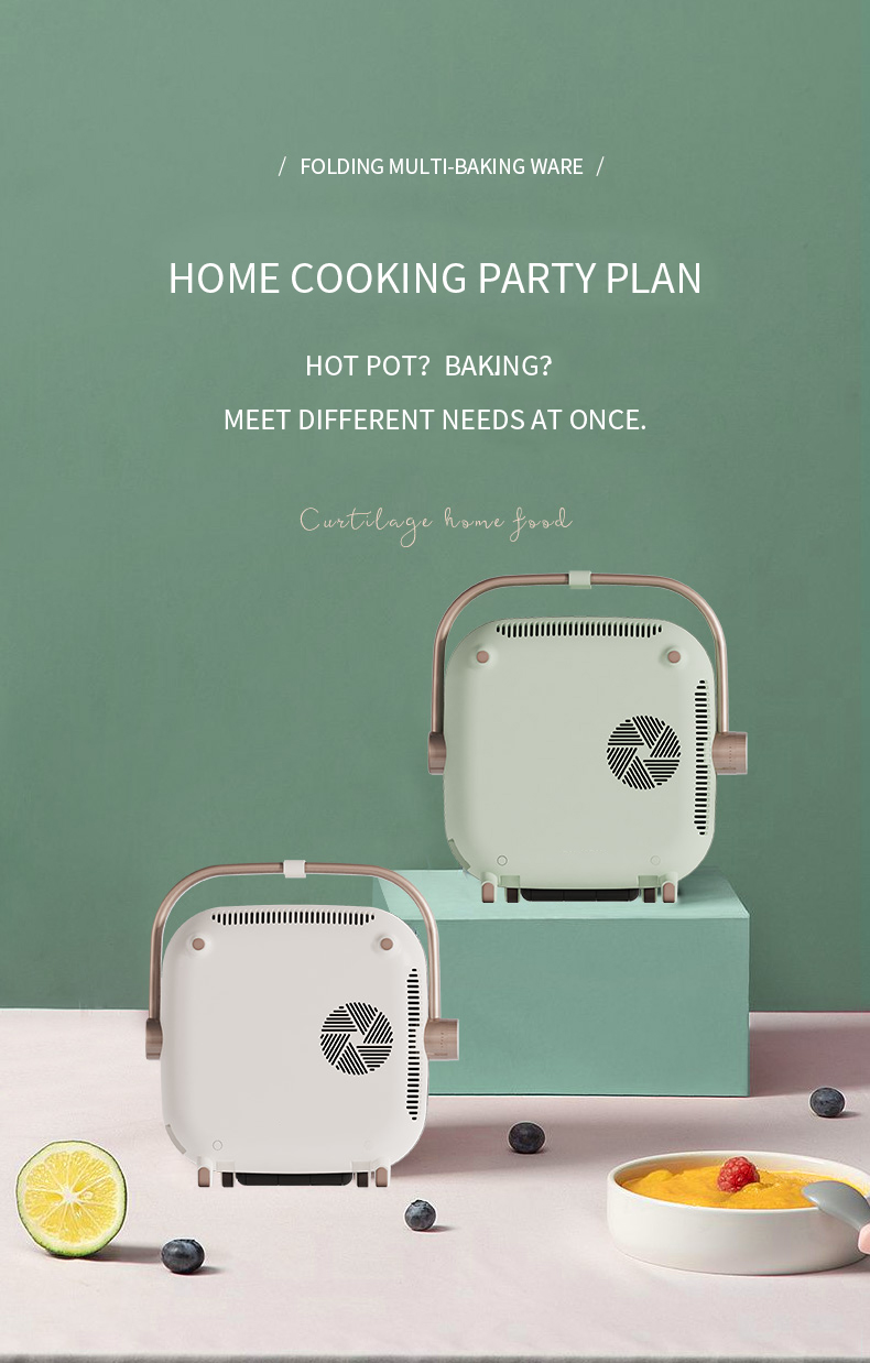 Folding multi-baking appliance showing dual cooking zones