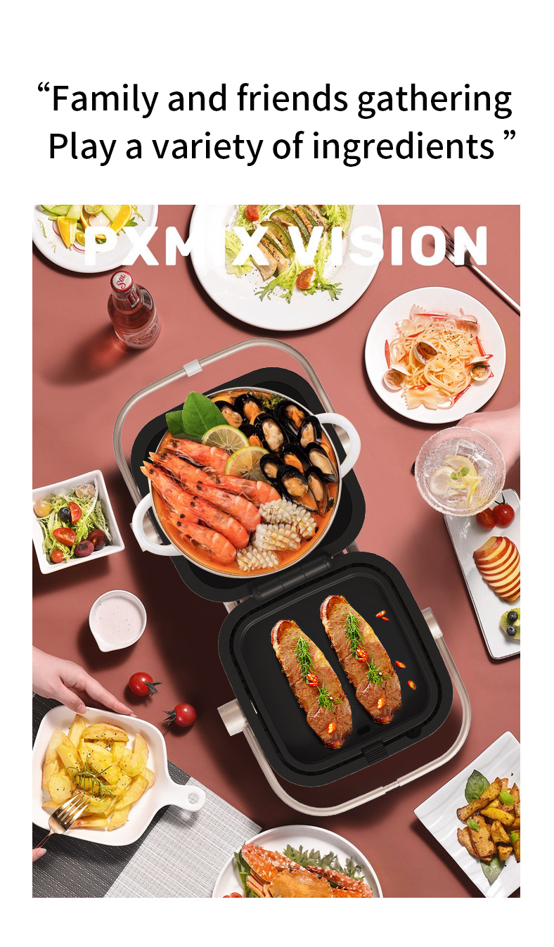 Family gathering with the hot pot and baking appliance
