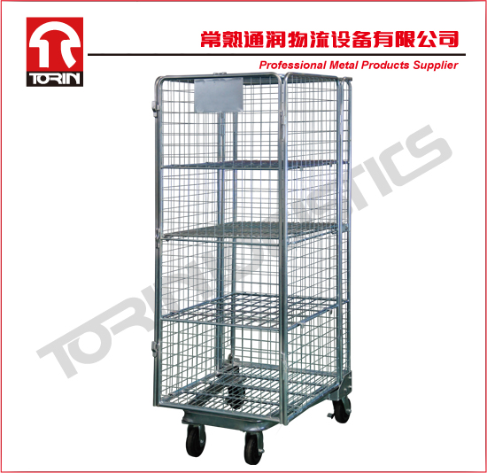 Collapsible Wire Mesh Rolling Storage Cart