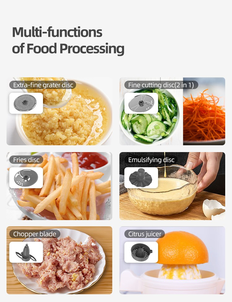 Various blades and discs included with the food processor