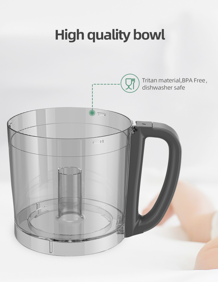 Close up of the Tritan material food processor bowl