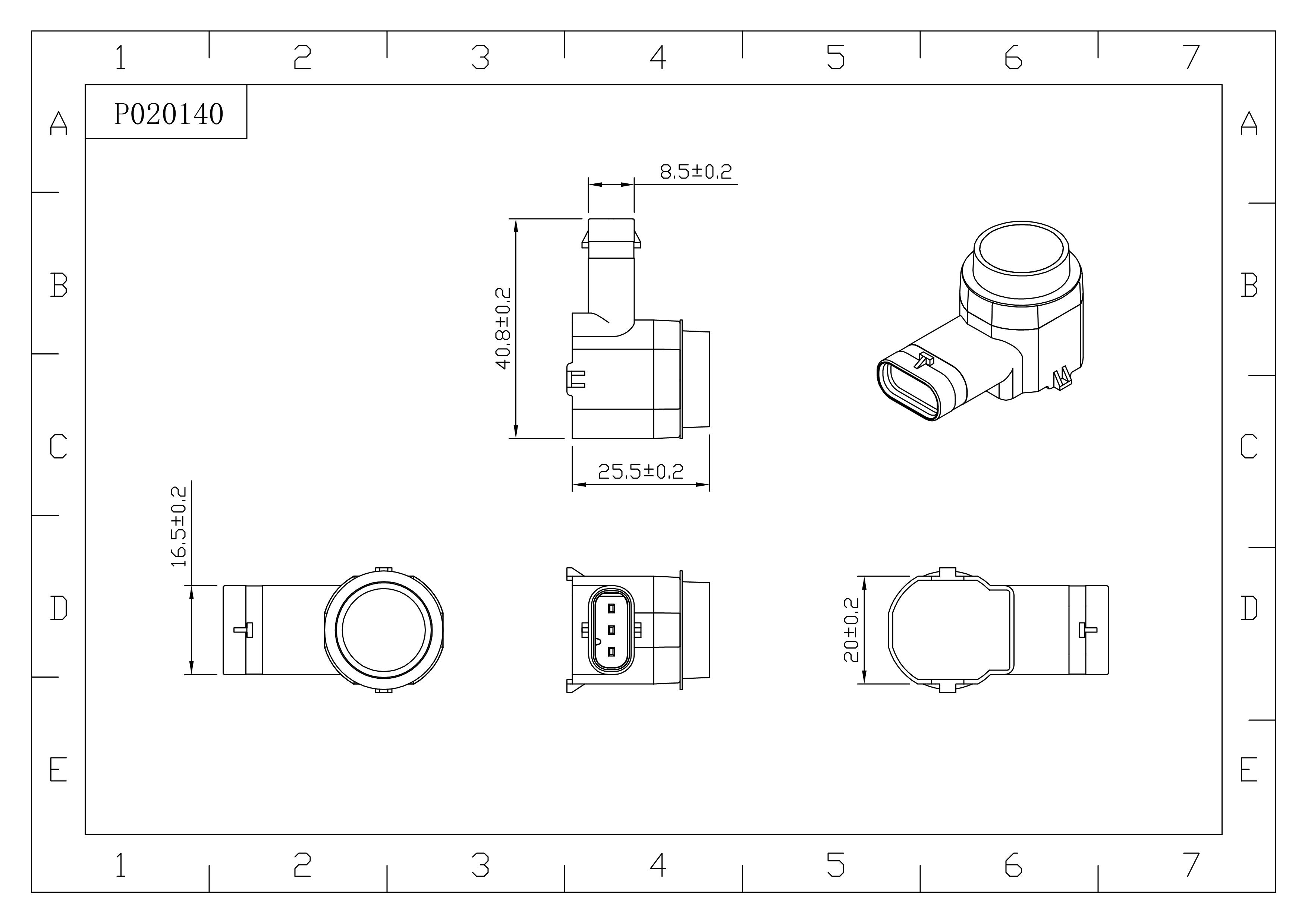 Technical diagram showing dimensions of the parking assist sensor