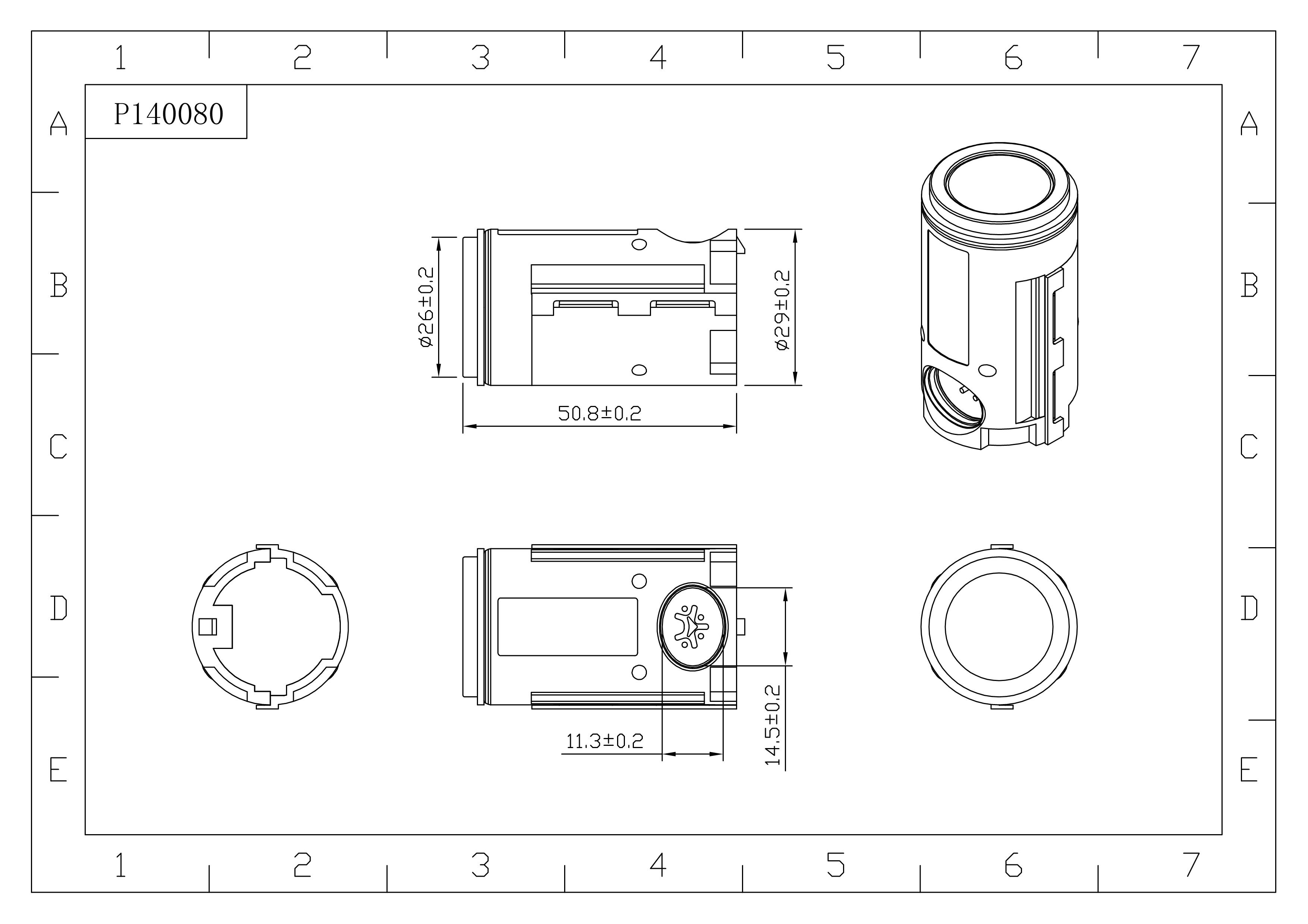 Technical drawing of the parking sensor with dimension annotations
