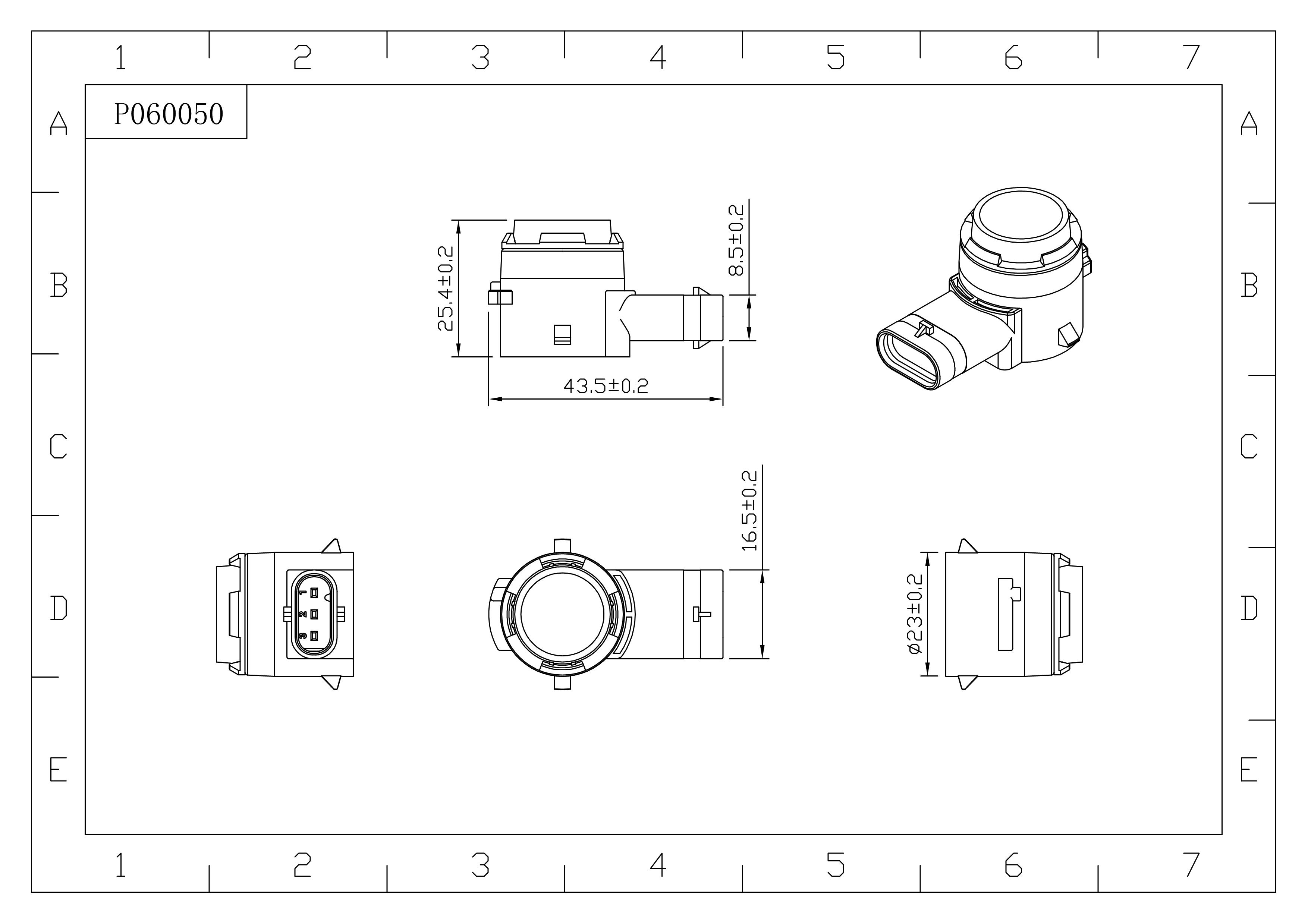 Technical diagram of the parking assist sensor showing dimensions