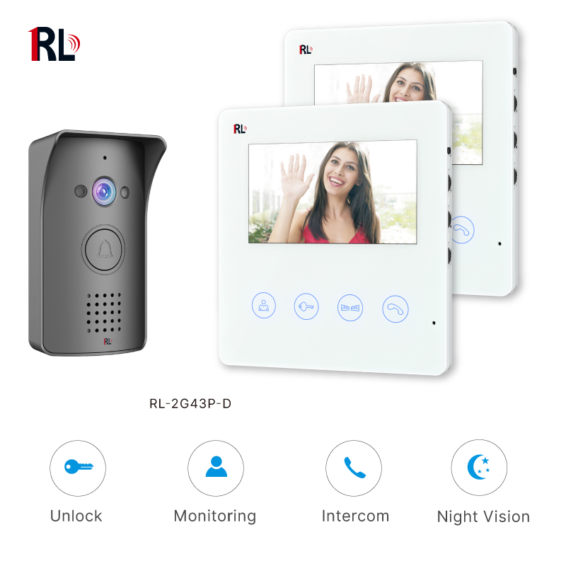 Four-Wire Color Video Door Phone Kit with Dual Indoor Units