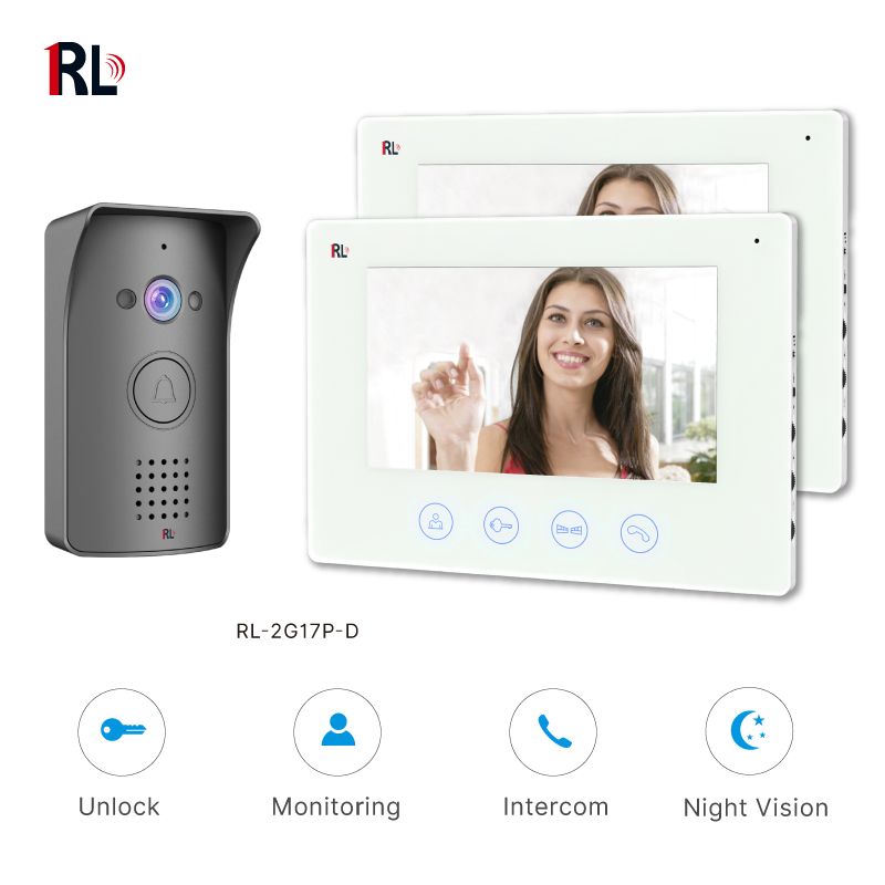 Four-Wire Color Video Doorphone Kit with Dual Indoor Units