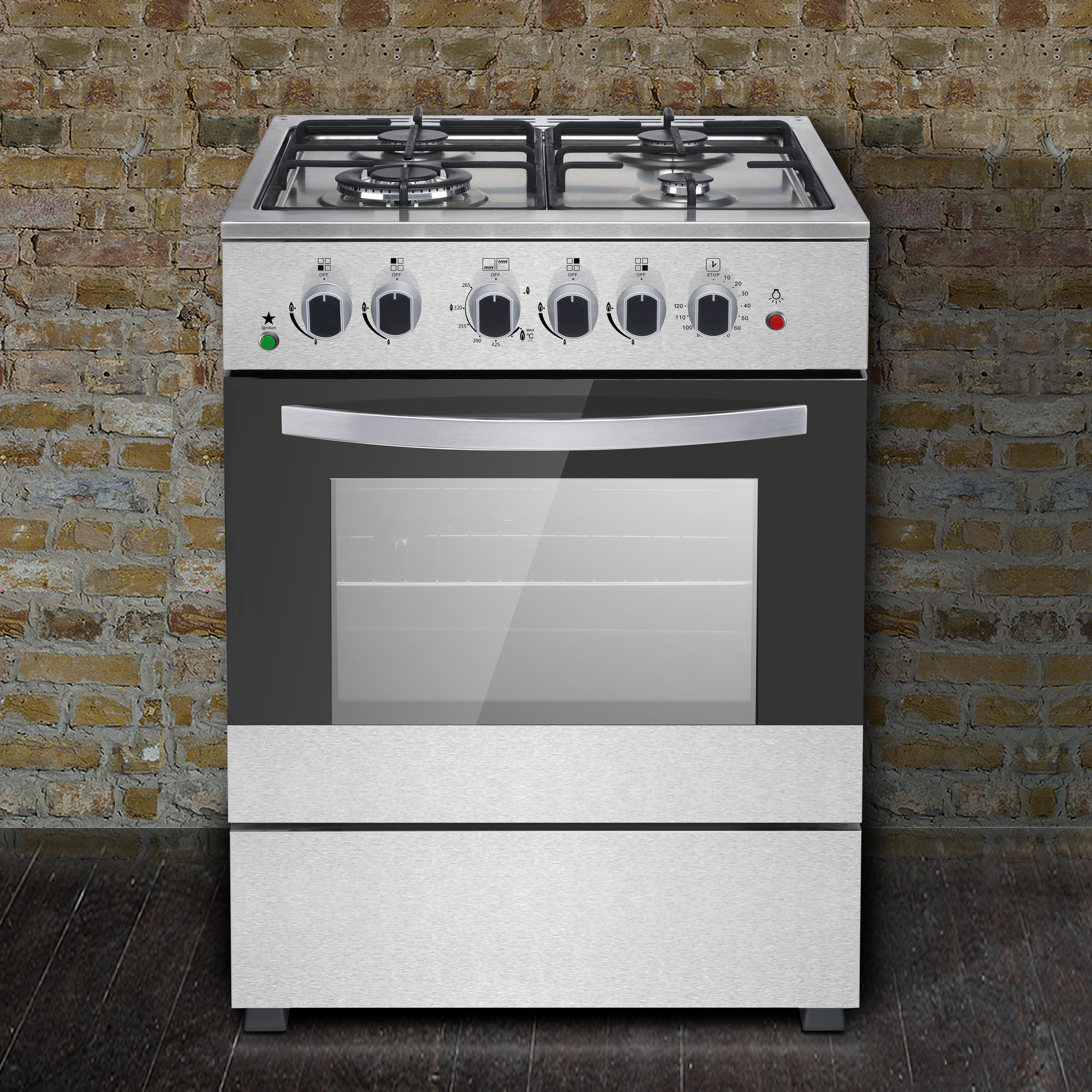 Stainless Steel Freestanding Cooker with Gas Burners and Electric Oven