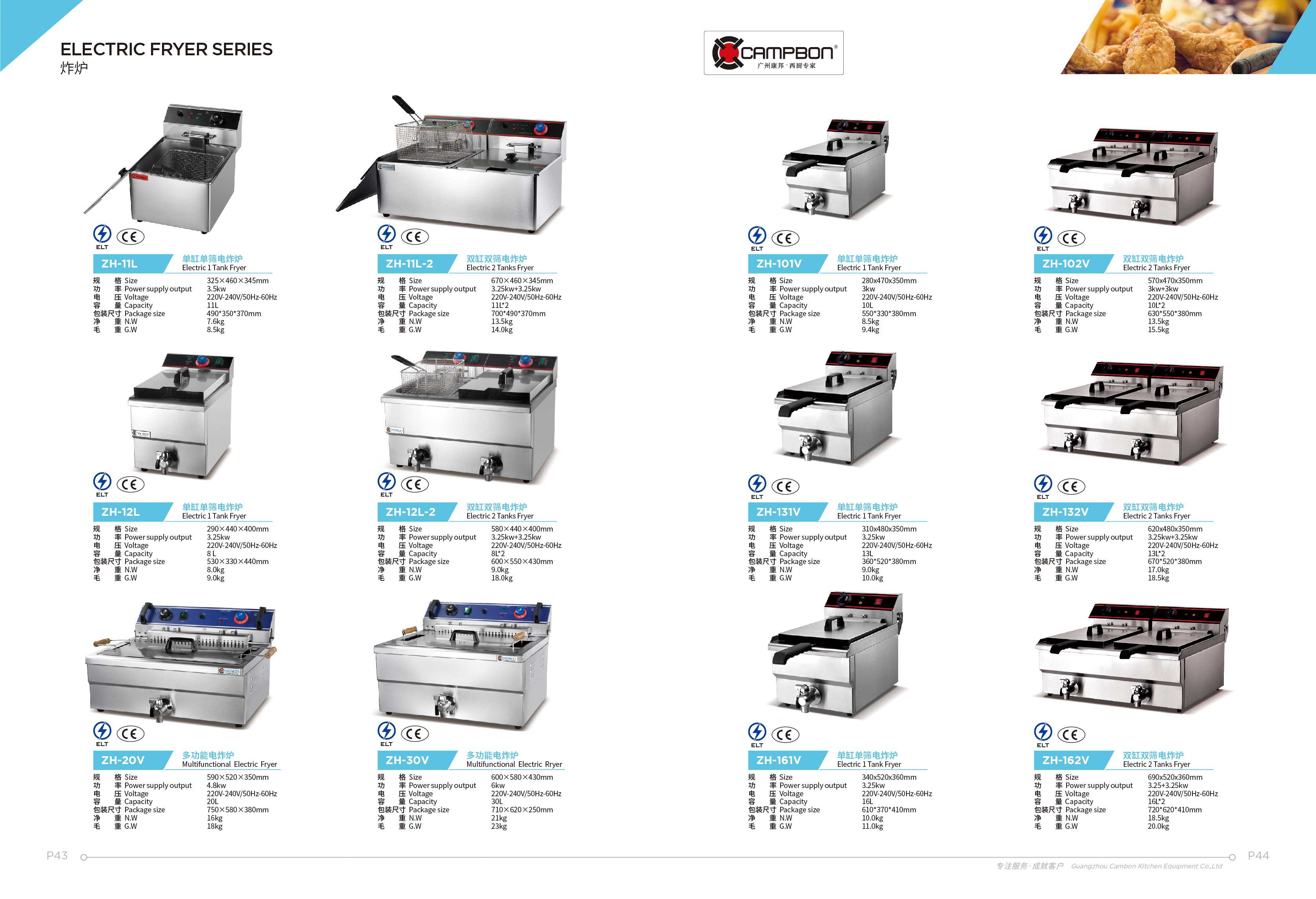 Range of professional electric fryers