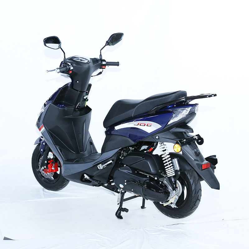 Scooter with blue and black panels