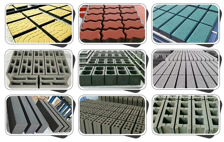 Various concrete blocks and pavers produced by the machine