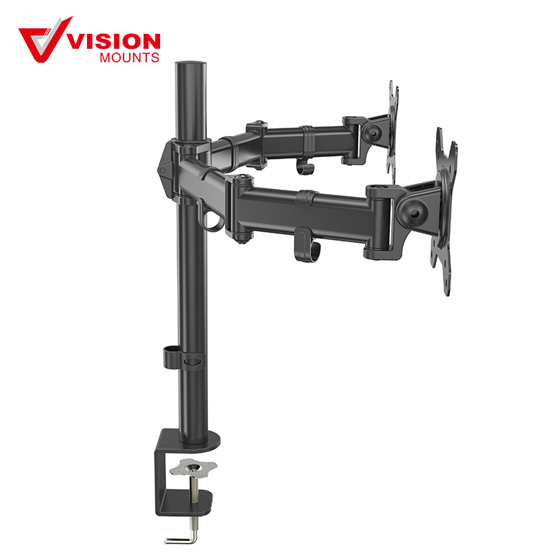 Full Motion 13 to 27  inch Dual Monitor Desk Mount Stand with Articulating Arm Joint  Fits 2 Screens - Image 2