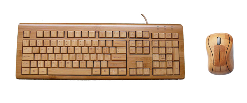 full natural bamboo keyboard and mouse with 108 keys - Image 3