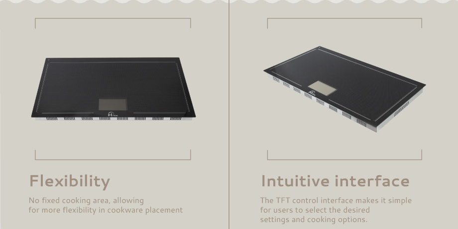 Full surface induction cooktop showing flexible cookware placement