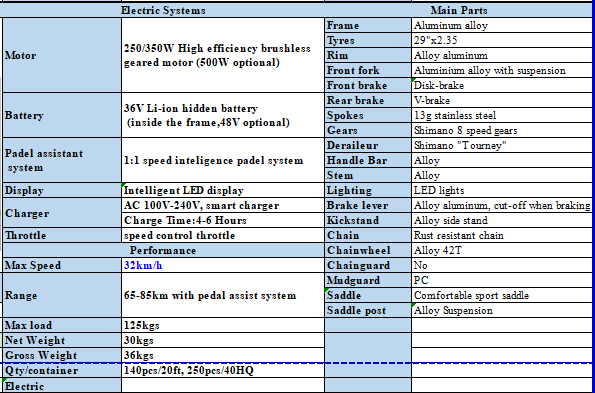 Electric bike specification diagram