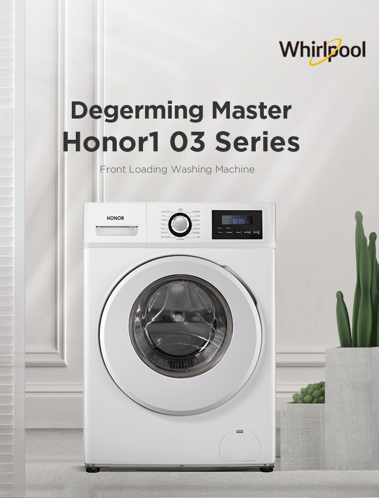 Front view of the 8kg capacity front-loading washing machine