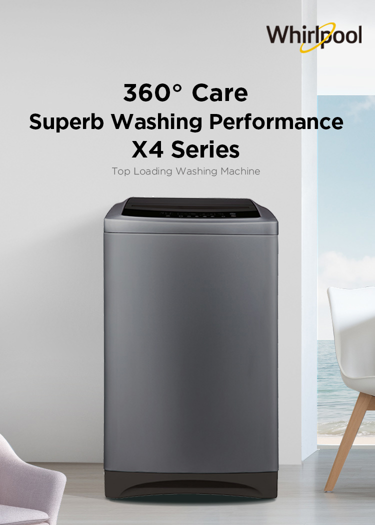 Top loading washing machine overview showing 16kg capacity and 360 degree care