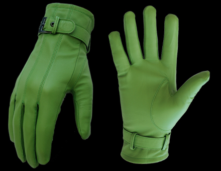 Green Leather Gloves with Adjustable Buckle