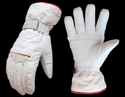 White Winter Gloves with Red Stitching