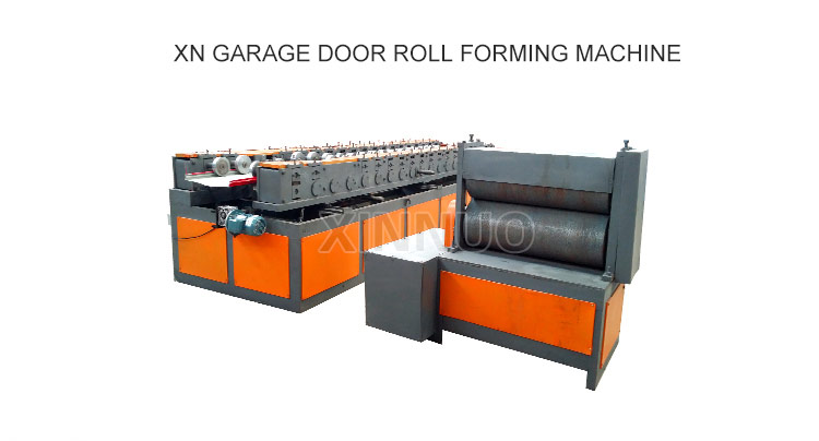 Full view of garage door roll forming line