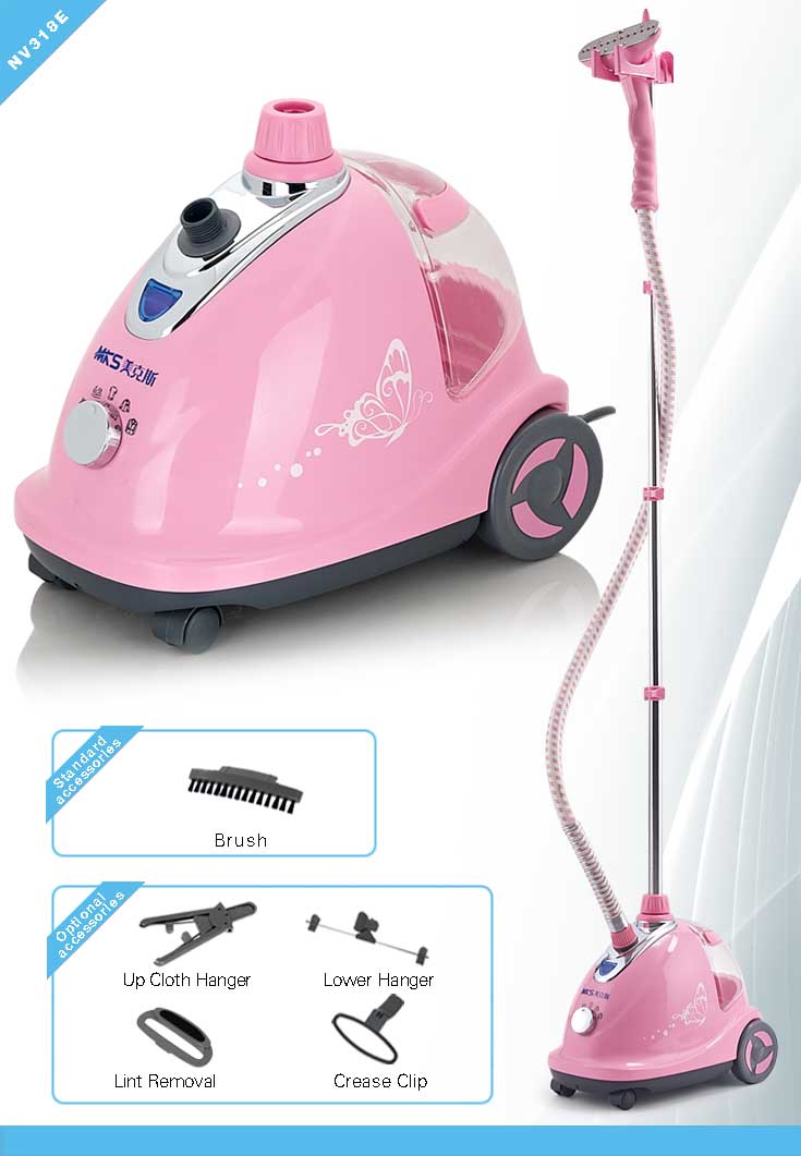 Garment Steamer with Wheeled Base and Accessory Options