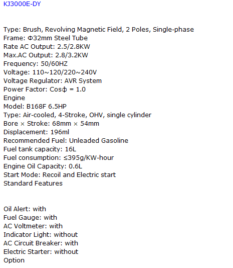 2.8kW Portable Gasoline Generator