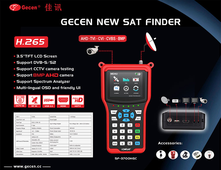 Digital satellite finder showing screen interface and key features