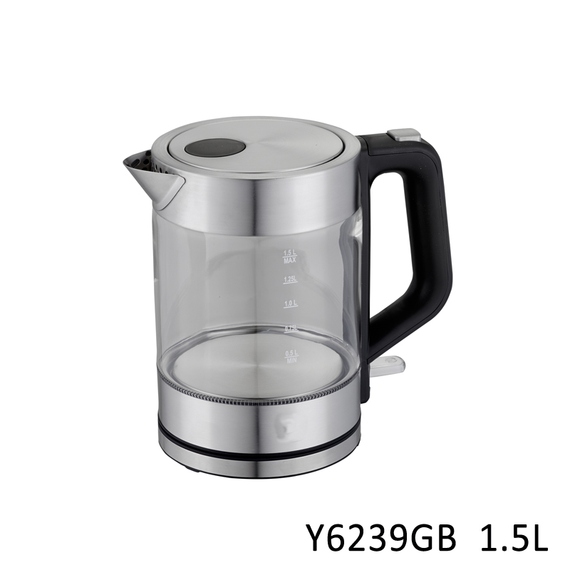 Glass electric kettle with 1.5L capacity markings